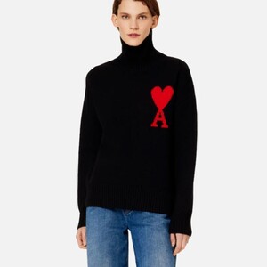 (반품가능) 아미 AMI 남여공용 빅 하트 로고 퍼넬 넥 인타르시아 스웨터 4color